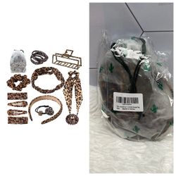 16pcs Hair Accessories for Women,Womens Leopard Hair Craw Clips Scrunchy Satin Silk Elastic Hair Bands,Vintage Hair Ropes Pins Clamps Headbands Head W