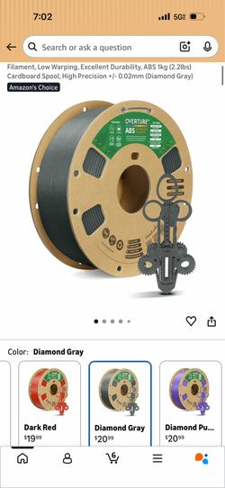 ABS Filament 1.75mm, High Strength & Heat-Resistant 3D Printer Filament, Low Warping, Excellent Durability, ABS 1kg (2.2lbs) Cardboard Spool, High Pre