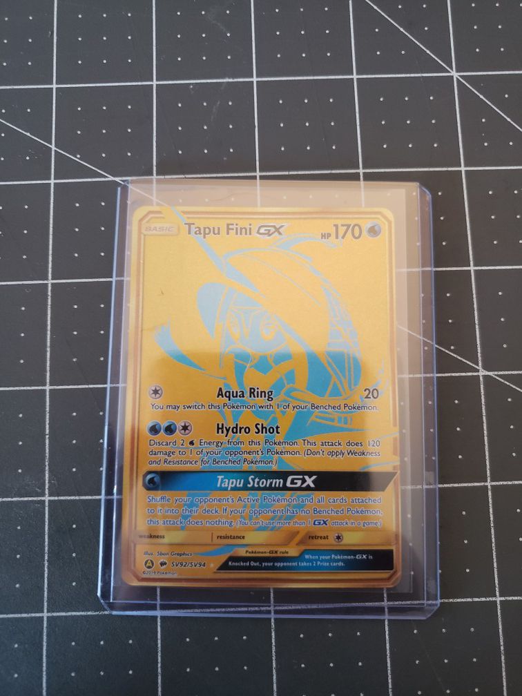 Pokemon Rare gold Tapu Fini GX card hidden fates