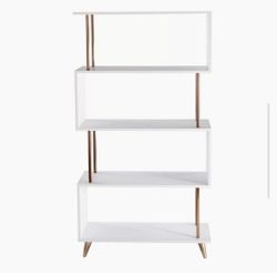 Modern and Elegant Asymetric White /  Champagne Accents  Geometric Bookcase