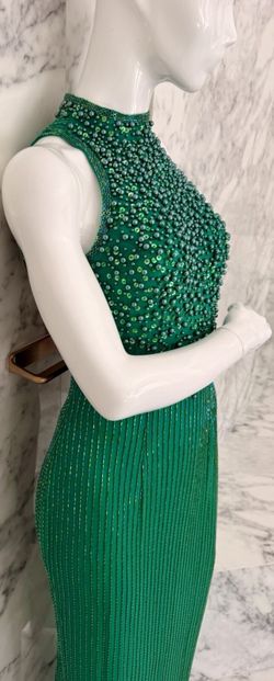 Vintage Alyce Designs Silk Gown Size 8 Emerald Green Beaded Sequin Open Back