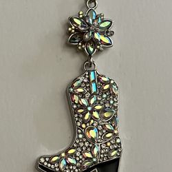 Fancy Rhinestone Cowgirl Boot Charm Pendant Necklace - Western Jewelry