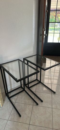 2 C -Shaped glass top side tables