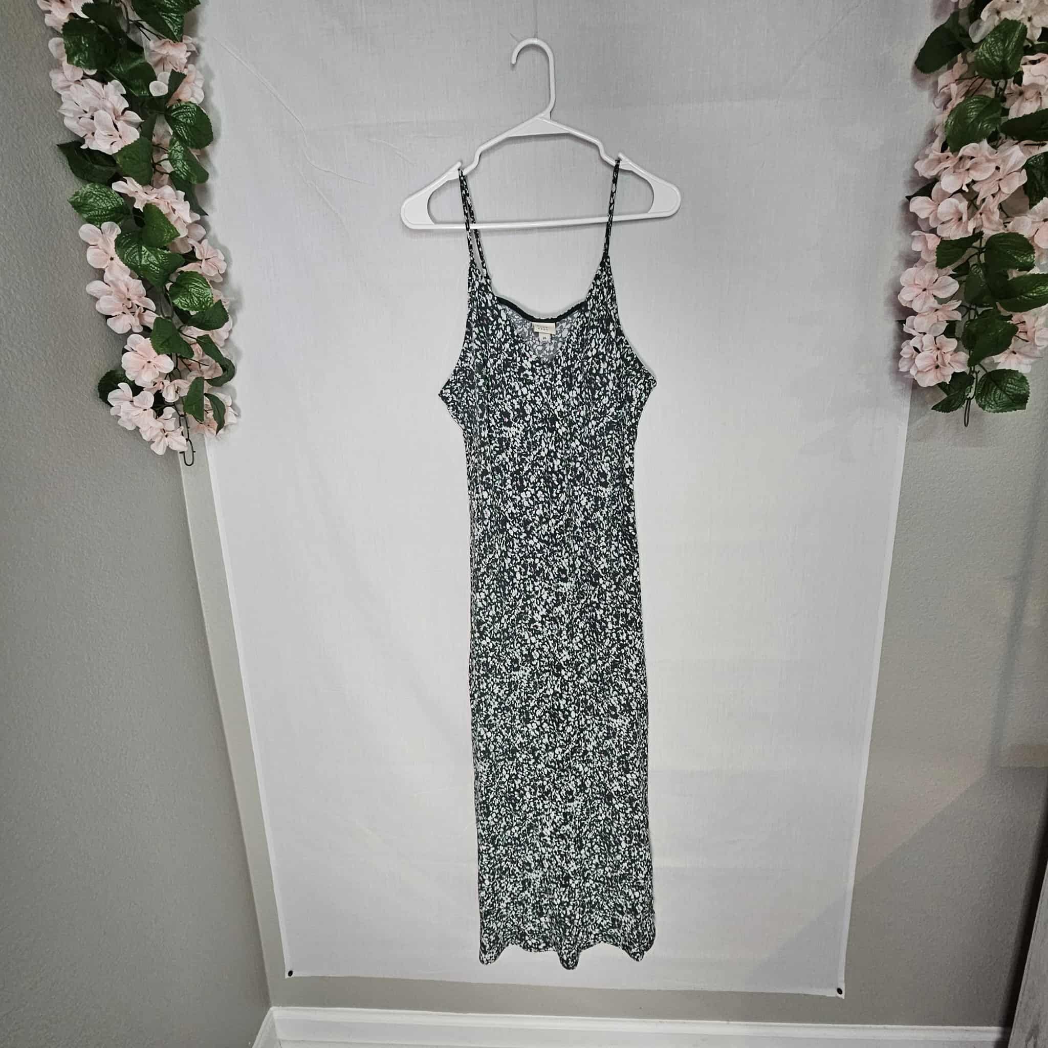 A New Day Maxi Dress XL Black Green Floral Print Sleeveless Casual