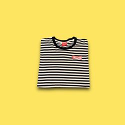 Full Send Nelk Boys striped embroidered logo t-shirt black & white men’s medium