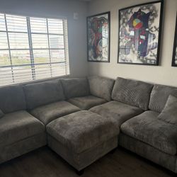 Grey Couch With Ottoman 