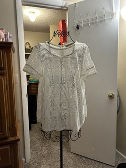 Loft - White Lace Shirt - Size L