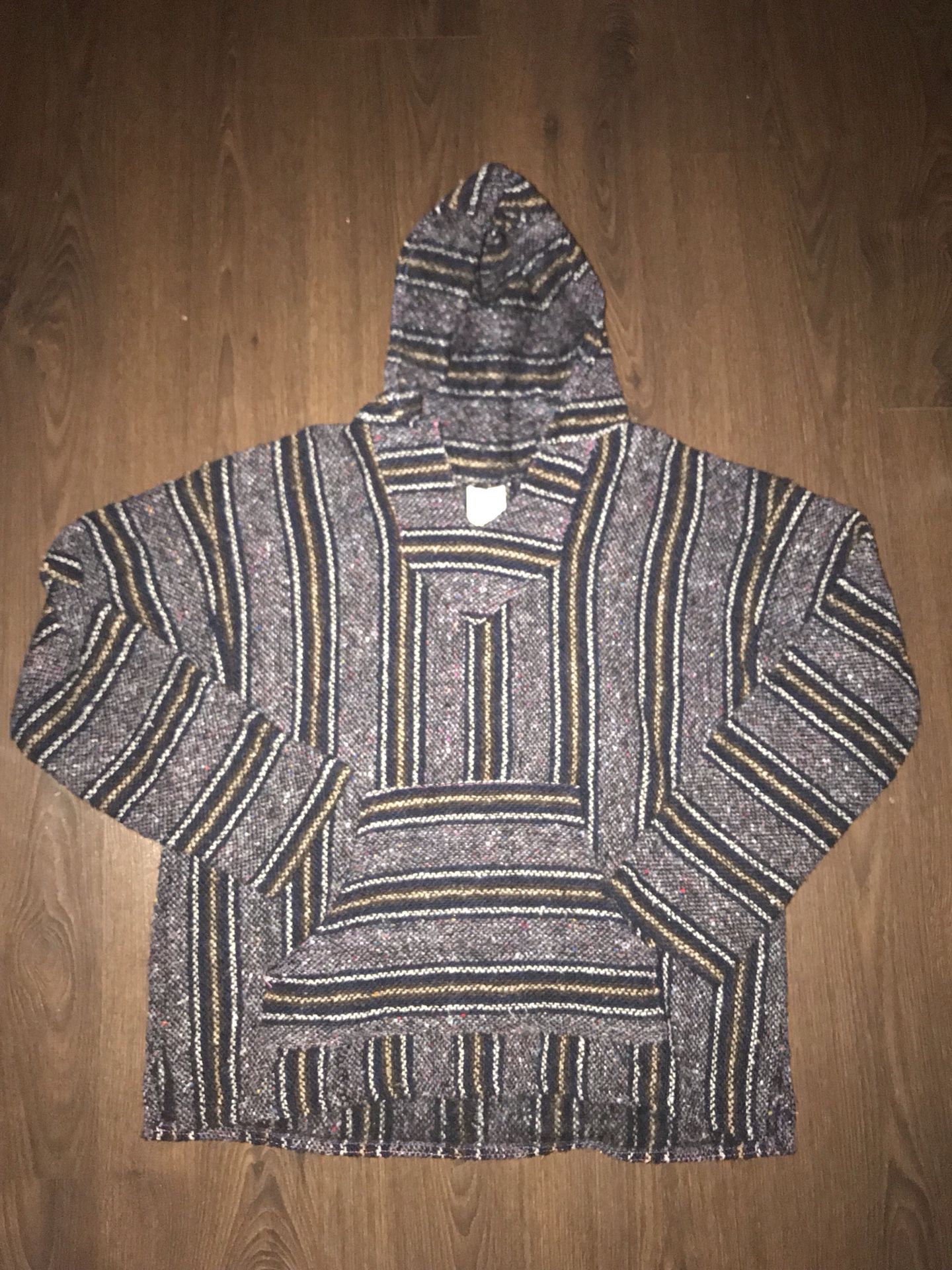 Frank's Textiles Mexican Poncho Hoodie Rug Striped Size Large