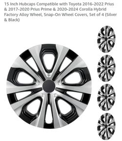 15 Inch Hubcaps Compatible with Toyota 2016-2022 Prius & 2017-2020 Prius Prime & 2020-2024 Corolla Hybrid Factory Alloy Wheel, Snap-On Wheel Covers, S