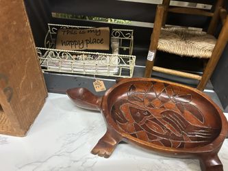 Vintage Carved Wood Turtle Bowl