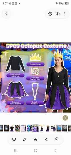 Octopus Costumes Adult Women Halloween Purple Skirt 5PCS Deluxe