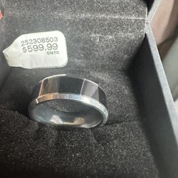 Mens Size 10 Wedding Band Tungsten Carbide Black Ceramic
