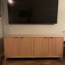 Thousand Oak Wood Scalloped TV Stand for TVs up to 70" Brown - Threshold™ designed with Studio McGee