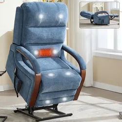 Dual Motor Power Lift 180° Recliner, Lazy Sofa With Wooden Armrests, Heated Massage, Side Pockets