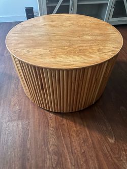 Brown Wood Handmade Ribbed Coffee Table