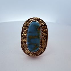 14K Gold & Turquoise Cabochon 