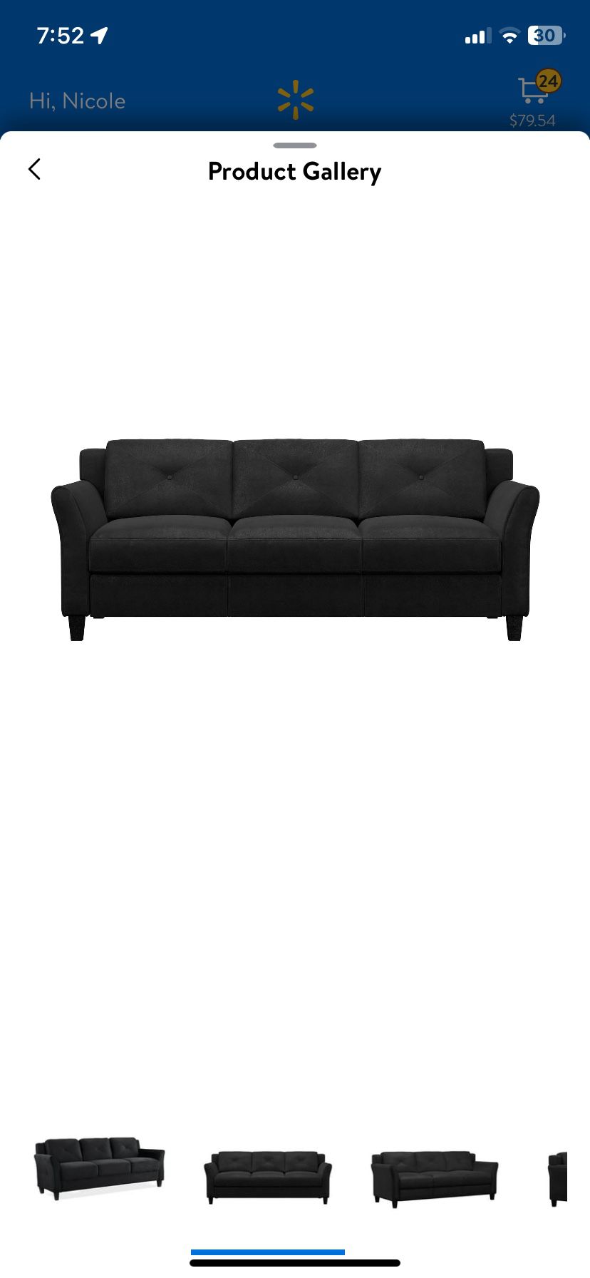 Lifestyle Solutions Taryn Curved Arms Sofa, Black Fabric