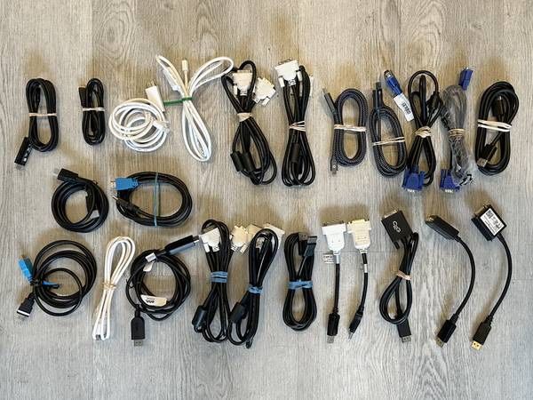 VGA, DVI, HDMI, and DisplayPort Video Cables, + Various Adapter Cables