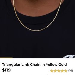 GLD 2MM Triangular Link Chain Necklace Men’s 20” Gold