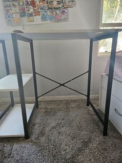 Modern Black & White Computer Desk with Side Shelves