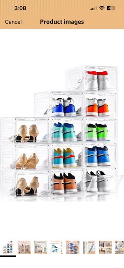 Clemate Upgraded X-Large Shoe Organizer,Shoe Storage Organizer,12 Pack,Shoe Box Clear Plastic Stackable,Drop Front Shoe Box with Clear Door, Shoe Cont