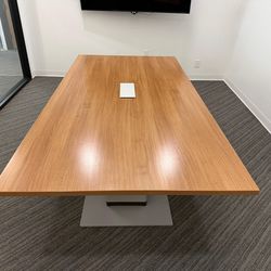 Steelcase 9x4 Powered Wooden Top & Silver Base Conference Table