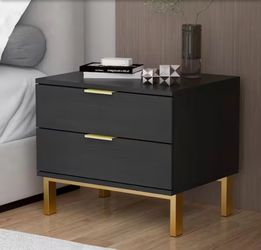 2-Drawer Black Wooden Nightstand