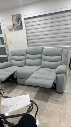 3-Seat Fabric Recliner Sofa Light Gray