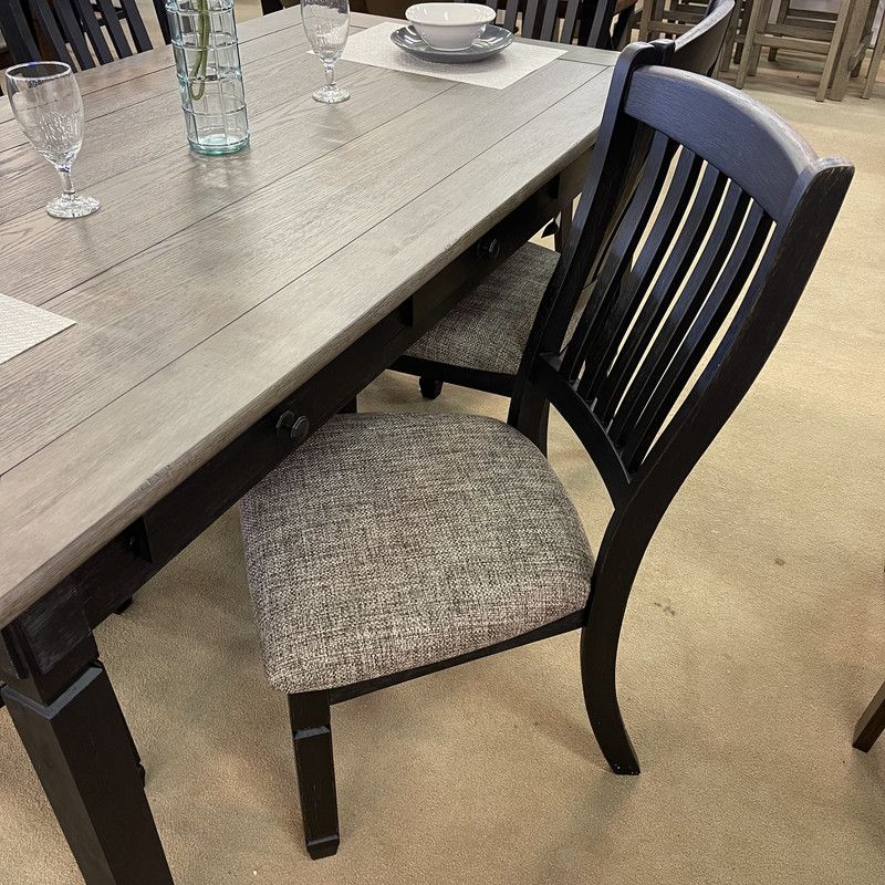 Black/Gray Dining Table, 4 Chairs and Bench / 6 piece Set