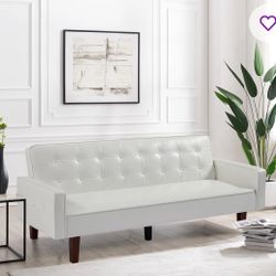 Faux Leather Square Arm Sofa Bed