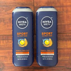 Nivea Men SPORT 3 In 1 Body Wash; 24 Hr Freshness: TANGERINE + PEPPER Scent;  16.9 oz Each ( 2 For $8)