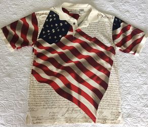 Men's Large American flag polo