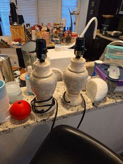 Matching light blue lamps