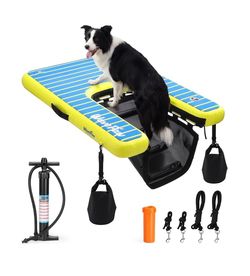 Inflatable Dog Ramp for Pool, Boat & Dock - Floating Pet Water Ladder with Full Non-Slip EVA Pad & Weight Bags - Stable Portable Dog Dock