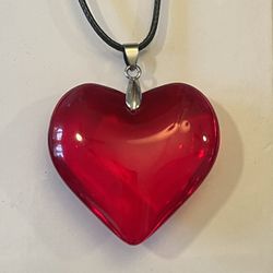 Large Solid Glass Heart Pendant Necklace