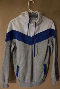 Zacard Men's Gray/Blue/White Colorblock Fleece Pullover Hoodie Pockets XL