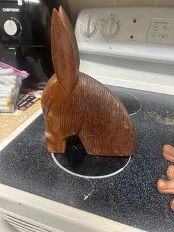 Vintage Carved Donkey Horse Head Wood Sculpture Shelf Lahms Mahogany Peurto Rico