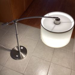 Beautiful Modern Table Lamp With Brushed Nickel  Finish and Fabric Drum  Shade. Shade Size :  11”Diameter-  Base Size : 9”Diameter-27” Tall.