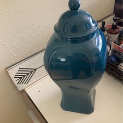 Decorative Blue Urn 18”  (IJ)