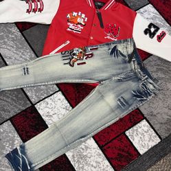 Amiri Letterman’s Jacket w/jeans 