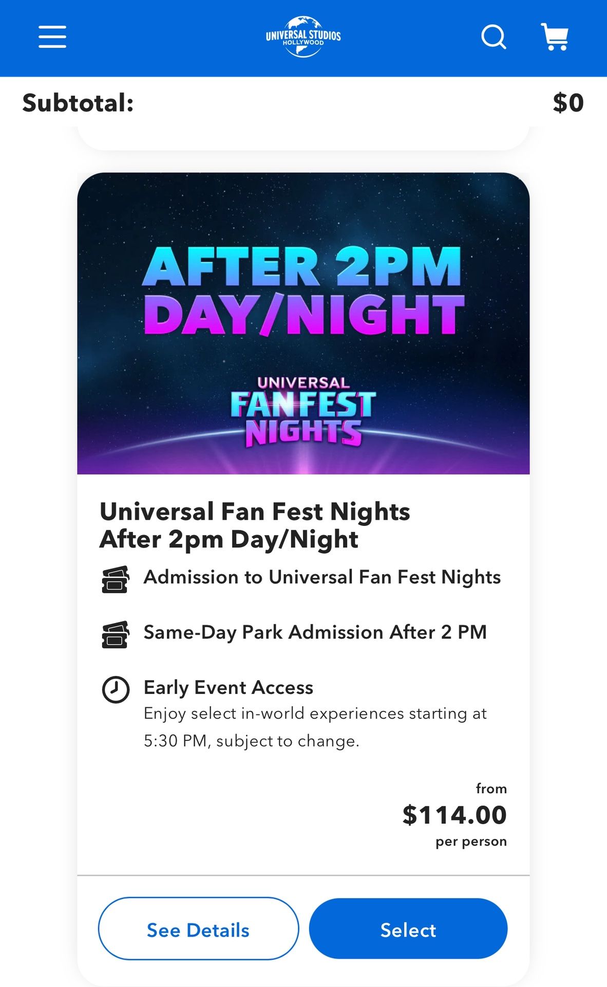 Universal Fan Fest Nights After 2pm Day/Night