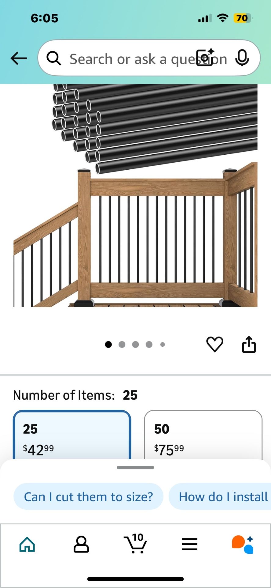 Muzata 25Pack 26" Aluminum Deck Balusters Round Black Deck Railing Stair Porch Staircase Spindles 3/4" Diameter Hollow for Railing Fencing Porch Stair