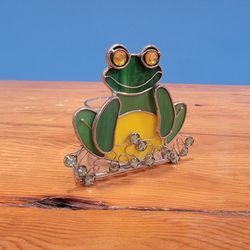 Stained Glass Frog Votive Candle Holder ~ 4.25"×3.75"×2.25"