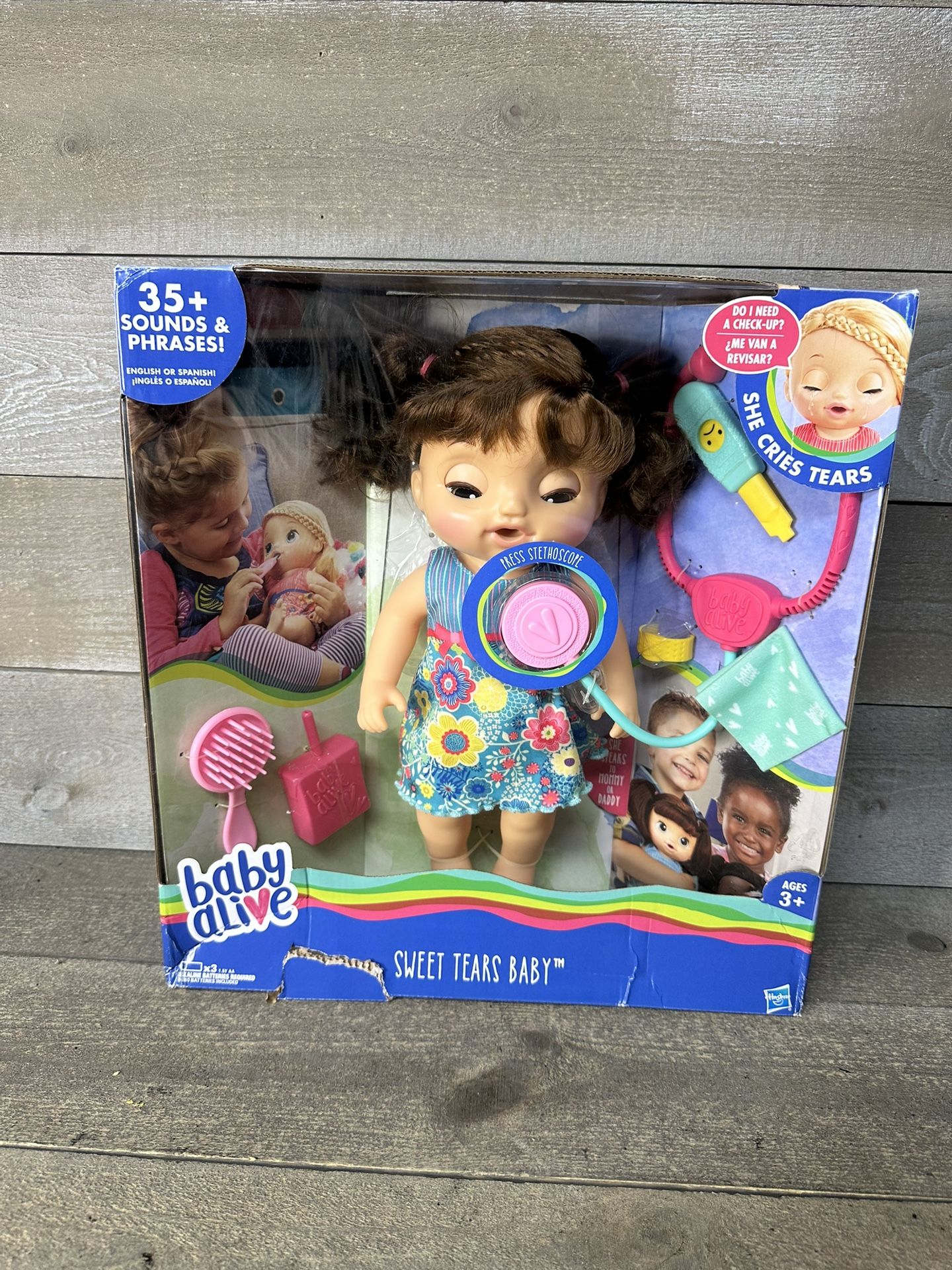 Baby Alive Sweet Tears Brown Hair Interactive Doll Speaks English & Spanish NEW