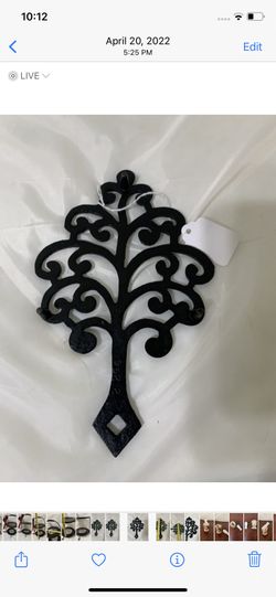 Vintage Trivet Hot Plate Cast Iron Metal Tree of Life Yellow Daisy Hot Plate