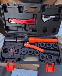 Copper Pipe Crimping Tool, Hydraulic Driven Press Tool with 1/2", 3/4", 1" Jaws for VUS Type Copper Pipes and 3/8", 1/2", 5/8", 3/4", 1" Jaws for ASTM