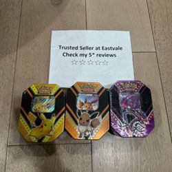 New Pokemon TCG V Powers Tins Pikachu, Eevee & Eternatus V Factory Sealed set of 3