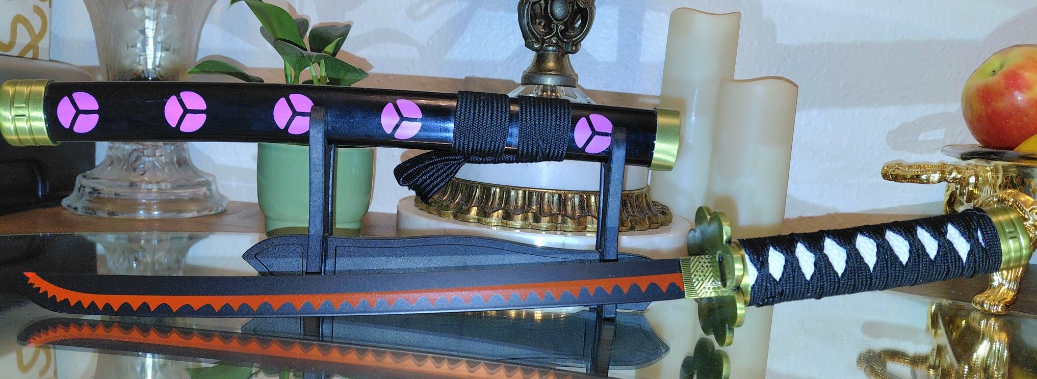 PLASTIC TOY ZORRO SWORD WITH STAND FROM ONE PIECE 