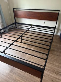 Metal and Wood Platform Bed Frame