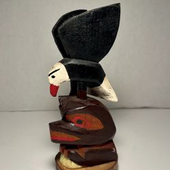 1962 Vintage Eagle and Bear Hand Carved Wooden Totem Pole 6.5"